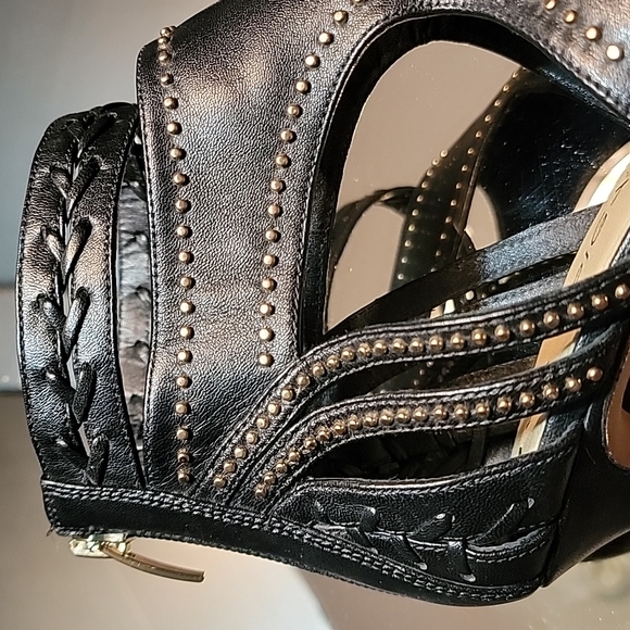 VIA Spiga ,black leather ,caged with gold studs , 37.5 . - Picture 10 of 11